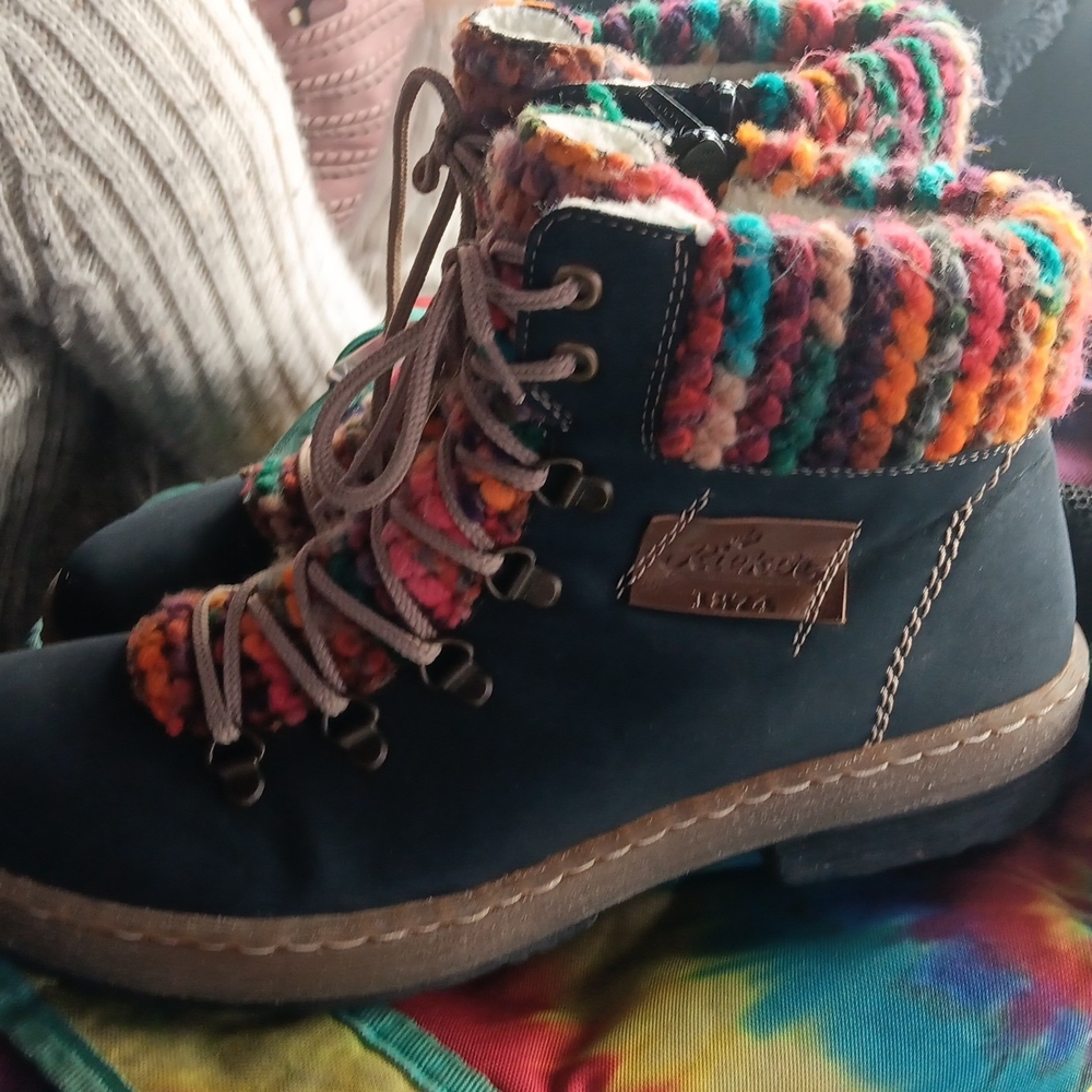 Rieker Multicolor Knit Ankle Boots